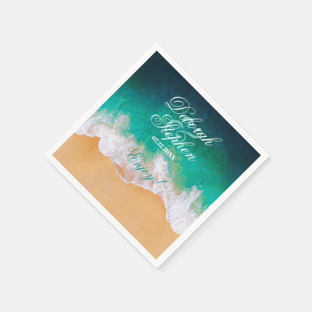 Sandy Beach Ocean Waves Wedding Napkins (Corner)