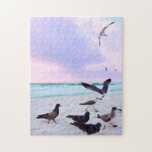 Sandy Beach Party with the Pigeons and Seagulls Jigsaw Puzzle