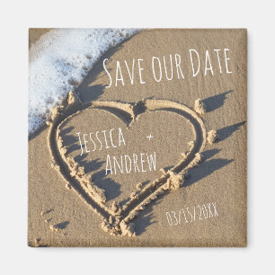 Sandy Beach Personalized Names Heart Save our Date Magnet