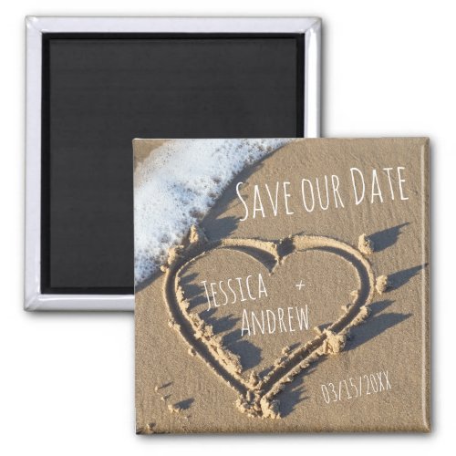 Sandy Beach Personalized Names Heart Save our Date Magnet