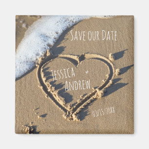 Sandy Beach Personalized Names Heart Save our Date Magnet