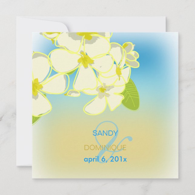 Sandy beach/plumerias destination wedding invitation (Front)