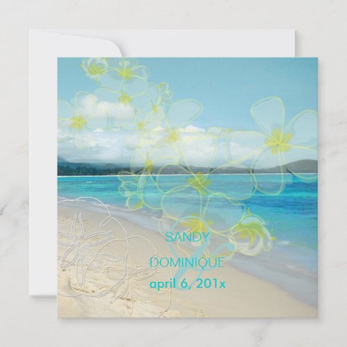Sandy beach/plumerias destination wedding custom invites