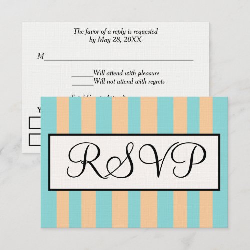 Sandy Beach Seafoam Blue Cabana Stripes RSVP  Card