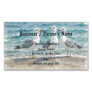 Sandy beach Seagulls Waves Business Card Magnet