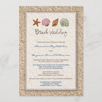 Sandy Beach Seashell Wedding Invitation by TheWeddingShoppe at Zazzle