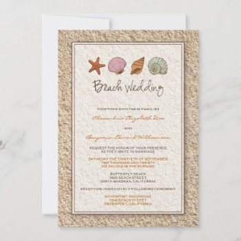 Sandy Beach Seashell Wedding Invitation by TheWeddingShoppe at Zazzle