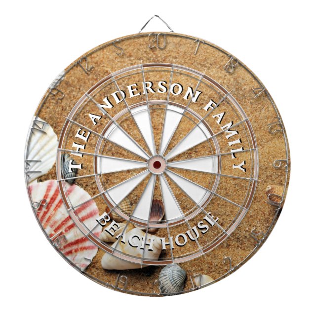 Sandy Beach Shells Family Name Beach House Dart Board (Front)