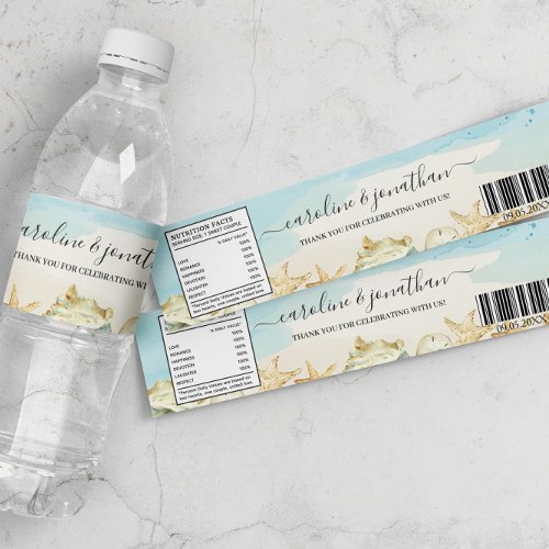 Sandy Beach Shells Nautical Destination Wedding  Water Bottle Label