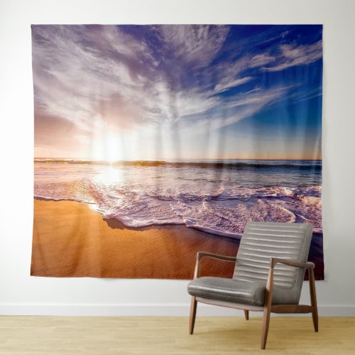 Sandy Beach Shore Ocean Waves Tapestry