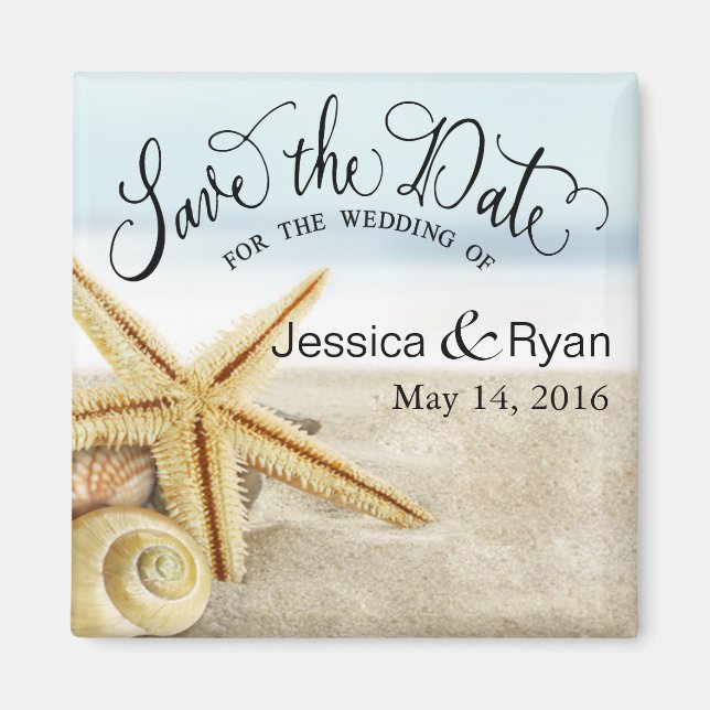 Sandy Beach Starfish Save the Date Magnet (Front)
