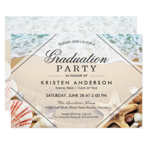 Sandy Beach Starfish Seashell Graduation Party Card