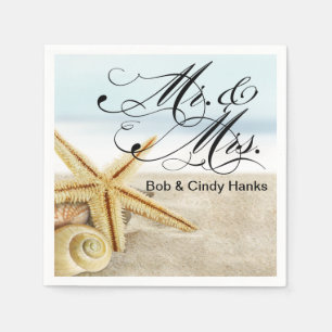 Sandy Beach Starfish Seashells Mr. & Mrs. Napkins
