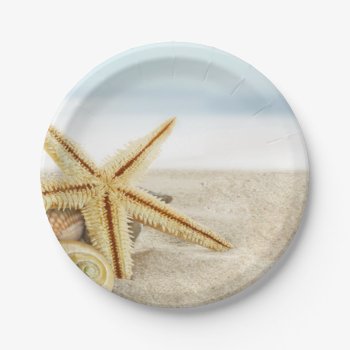 Sandy Beach Starfish Seashells Paper Plates by glamprettyweddings at Zazzle