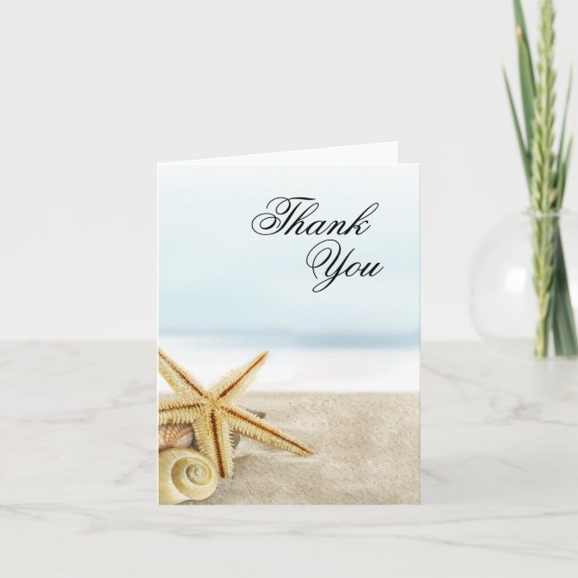 Sandy Beach Starfish Seashells Thank You Card (Front)