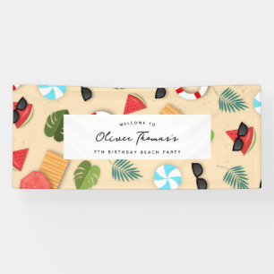 Sandy Beach Summer Birthday Party Welcome Banner