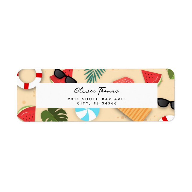 Sandy Beach Summer Fun Illustrative Pattern Label (Front)