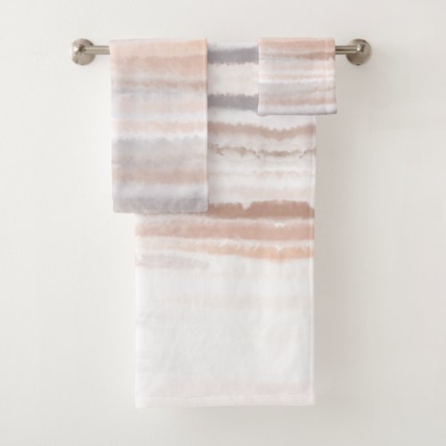 Sandy Beach Summer Tan Abstract Watercolor Bath Towel Set