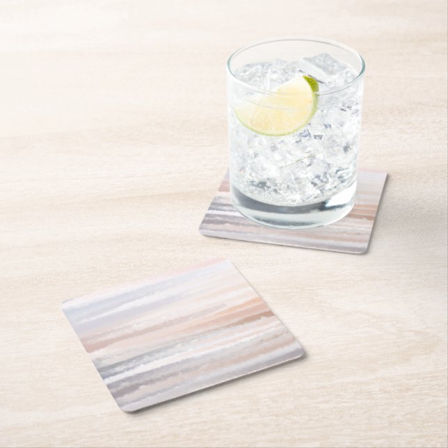 Sandy Beach Summer Tan Abstract Watercolor  Square Paper Coaster (Insitu)