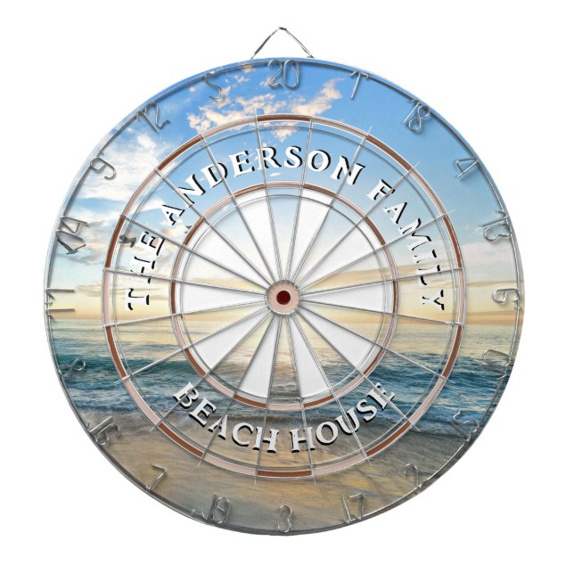 Sandy Beach Sunrise Family Name Beach House Dart Board (Front)