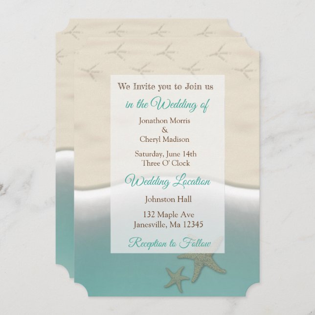 Sandy Beach Themed Photo Wedding Invites (Front/Back)