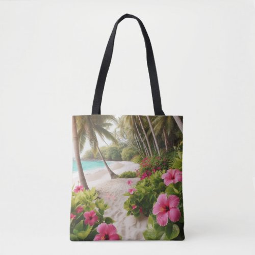 Sandy Beach Tropical Hot Pink Hibiscus Flowers Tote Bag