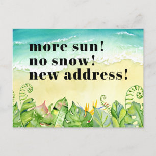 Sandy Beach Tropical Leaves New Address Announcement Postcard