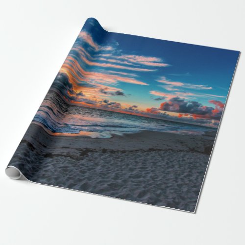 Sandy Beach Tropical Ocean Sunset Wrapping Paper