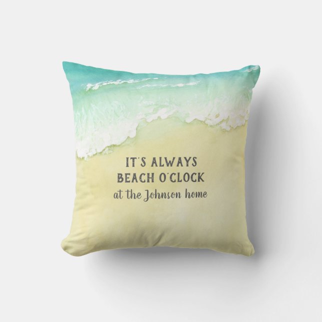 Sandy Beach Tropical Turquoise Ocean Waves Name Outdoor Pillow (Front)