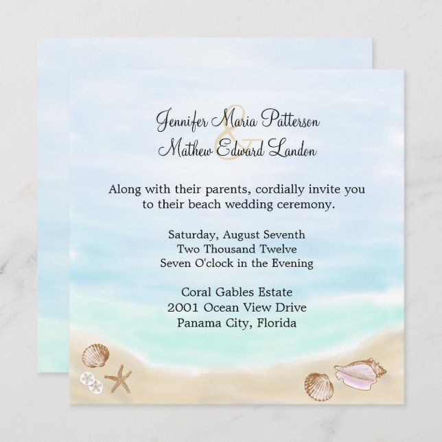 Sandy Beach Wedding Invitation (Front/Back)