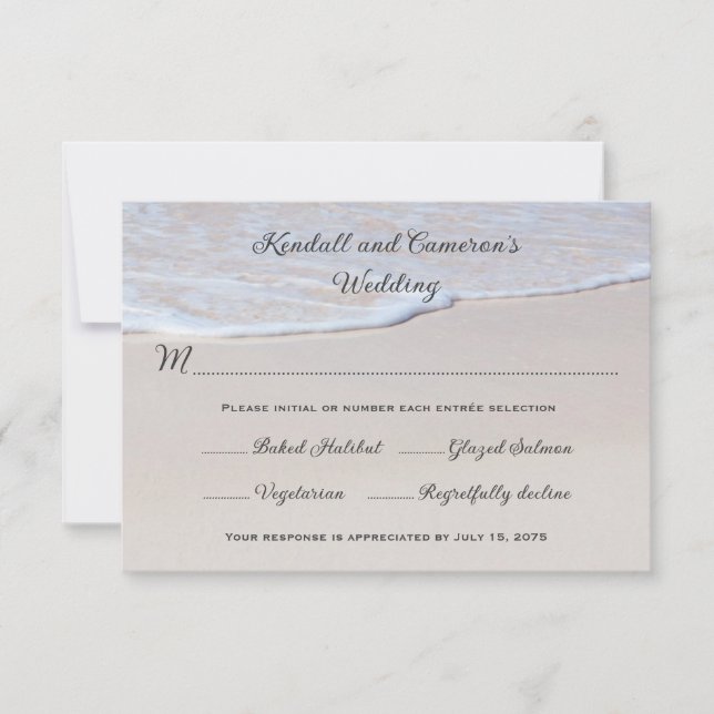 Sandy Beach Wedding RSVP Cards With Menu (Front)