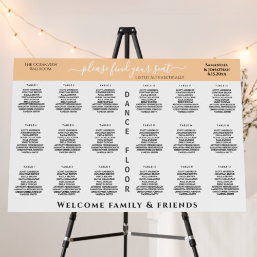 Sandy Beach White 18 Table Wedding Seating Chart Foam Board
