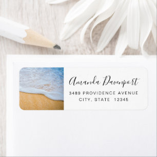 Sandy Beach with Foamy Surf Address Label