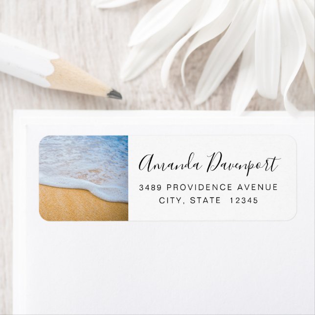 Sandy Beach with Foamy Surf Address Label (Insitu)