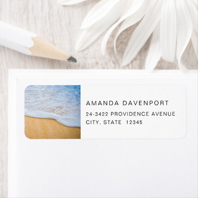 Sandy Beach with Foamy Surf Address Label (Insitu)