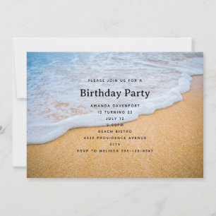 Sandy Beach with Foamy Surf Birthday Invitation