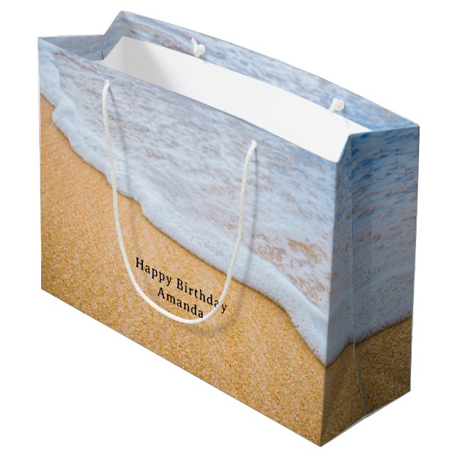 Sandy Beach with Foamy Surf Birthday Large Gift Bag (Back Angled)