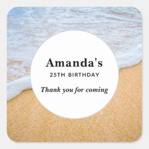 Sandy Beach with Foamy Surf Birthday Thank You Square Sticker