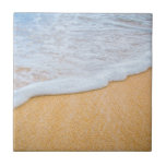 Sandy Beach with Foamy Surf Ceramic Tile<br><div class="desc">Ceramic tile with a photograph of a golden brown sandy beach with white foamy surf.</div>