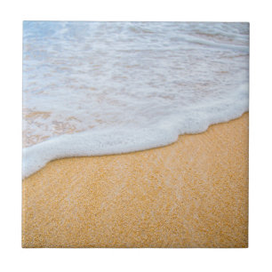 Sandy Beach with Foamy Surf Ceramic Tile