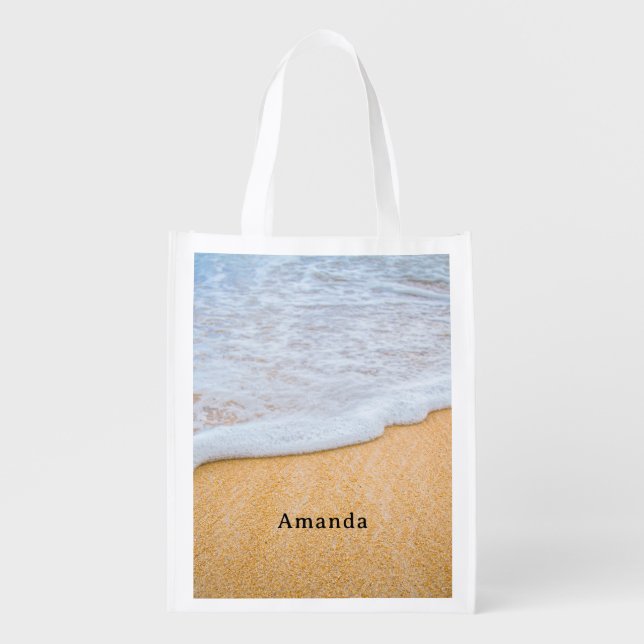 Sandy Beach with Foamy Surf Grocery Bag (Front)
