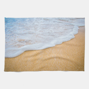 Sandy Beach with Foamy Surf Kitchen Towel