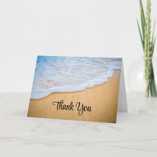 Sandy Beach with Foamy Surf Letterpress Thank You Card (Front)