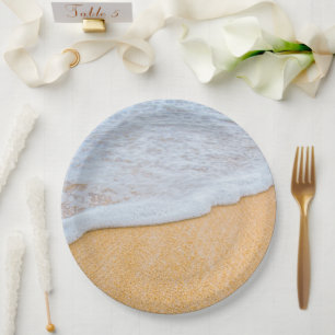 Sandy Beach with Foamy Surf Paper Plates