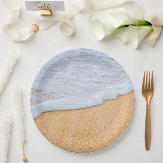 Sandy Beach with Foamy Surf Paper Plates (Wedding)