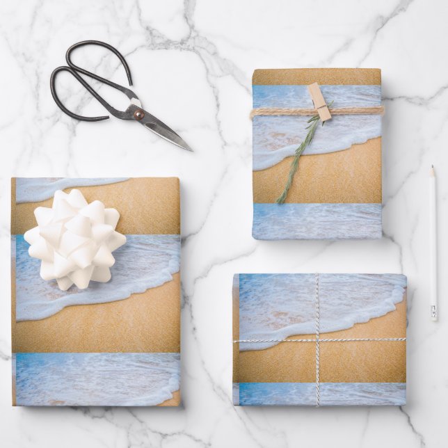 Sandy Beach with Foamy Surf Pattern Wrapping Paper Sheets (Front)