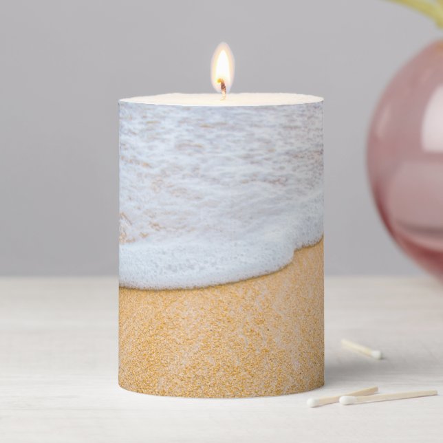 Sandy Beach with Foamy Surf Pillar Candle (In Situ)