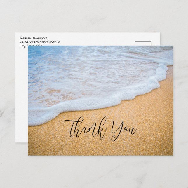 Sandy Beach with Foamy Surf Thank You Postcard (Front/Back)