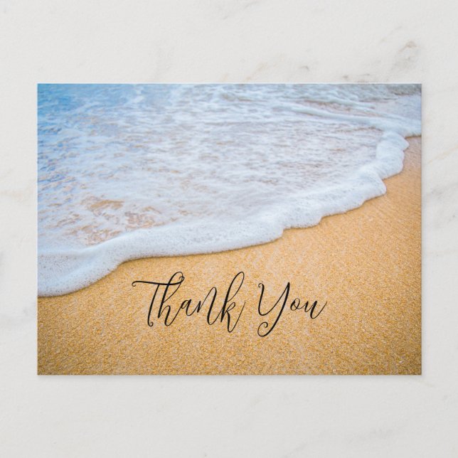 Sandy Beach with Foamy Surf Thank You Postcard (Front)