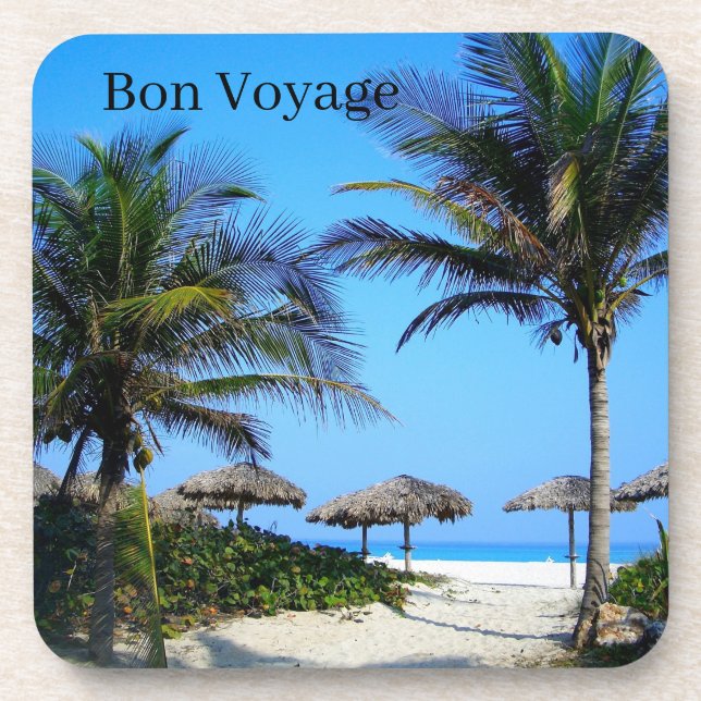 Sandy Beach With Palm Trees and An Ocean View Beve Beverage Coaster (Front)